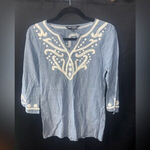 Light Blue Embroidered Long Sleeve Tunic Dress